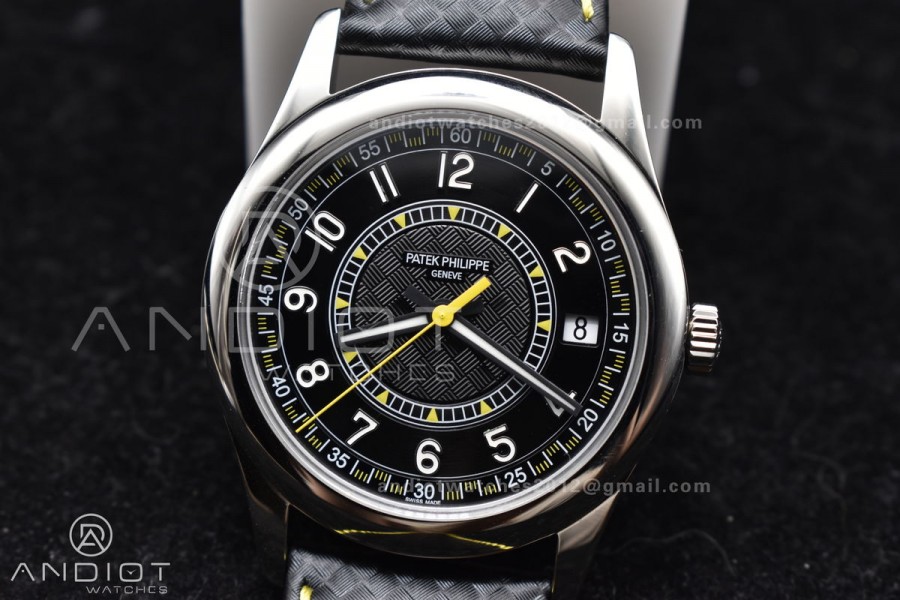Calatrava 6007G SS PPF 1:1 Best Edition Black/Yellow Dial on Black Leather Strap 330CS