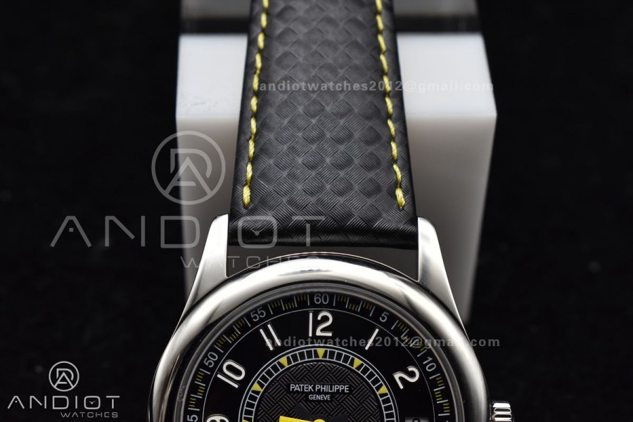 Calatrava 6007G SS PPF 1:1 Best Edition Black/Yellow Dial on Black Leather Strap 330CS
