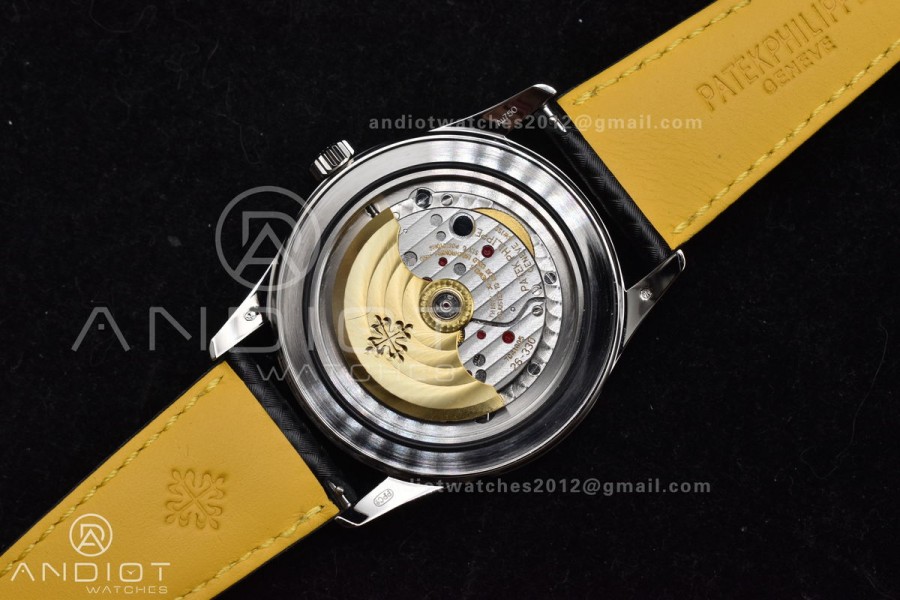 Calatrava 6007G SS PPF 1:1 Best Edition Black/Yellow Dial on Black Leather Strap 330CS