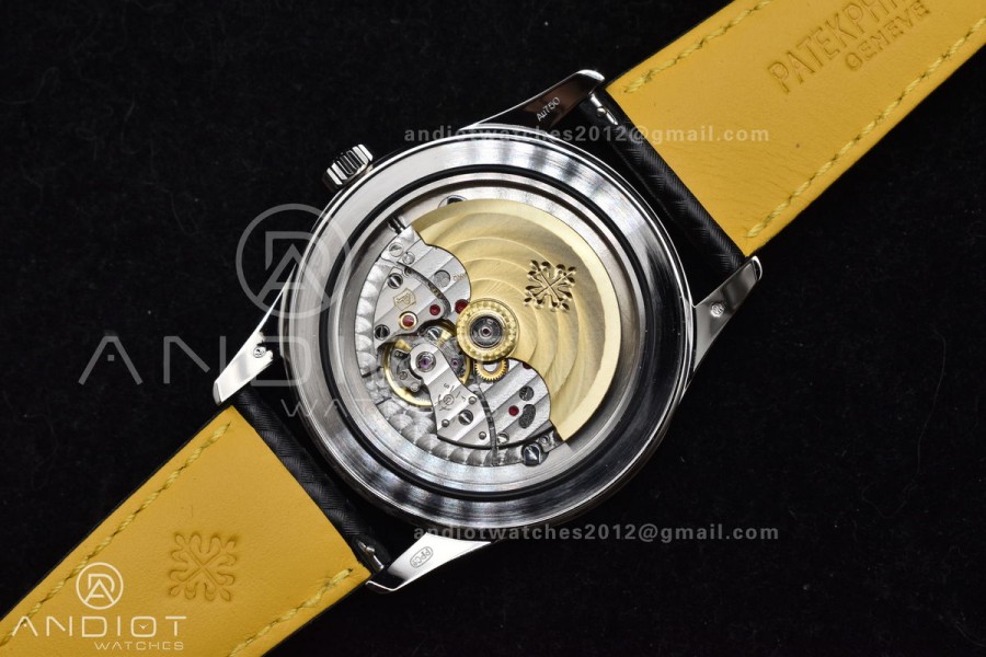 Calatrava 6007G SS PPF 1:1 Best Edition Black/Yellow Dial on Black Leather Strap 330CS