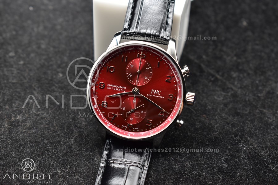 Portuguese Chrono IW3716 ZF 1:1 Best Edition Red Dial on Black Leather Strap A7750