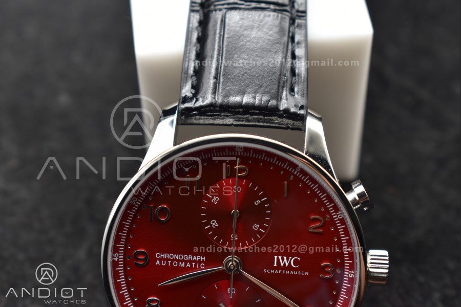 Portuguese Chrono IW3716 ZF 1:1 Best Edition Red Dial on Black Leather Strap A7750