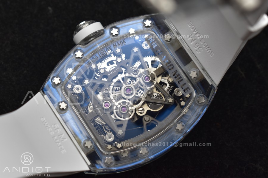 RM56-02 Transparent Tourbillon RMF Best Edition Skeleton White Dial on White Rubber Strap