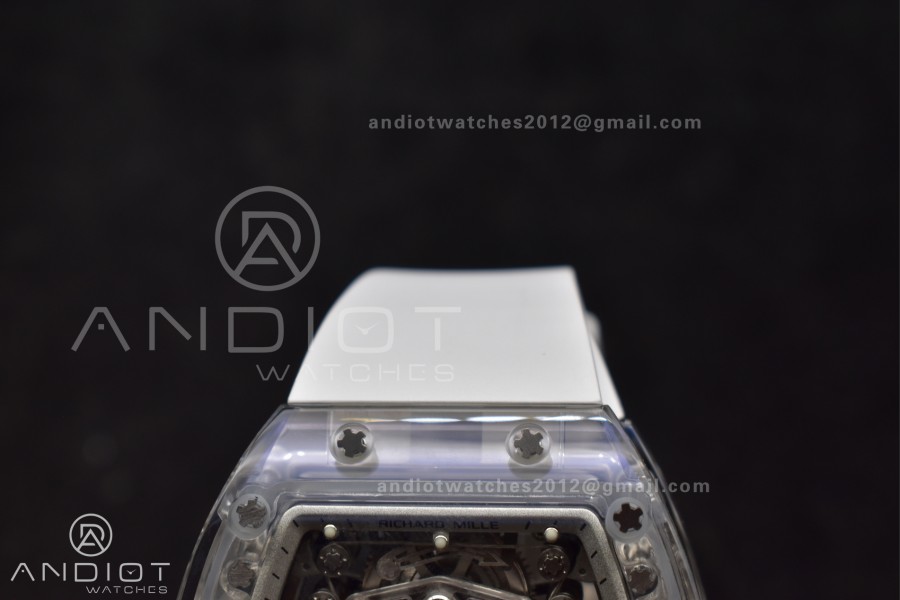 RM56-02 Transparent Tourbillon RMF Best Edition Skeleton White Dial on White Rubber Strap