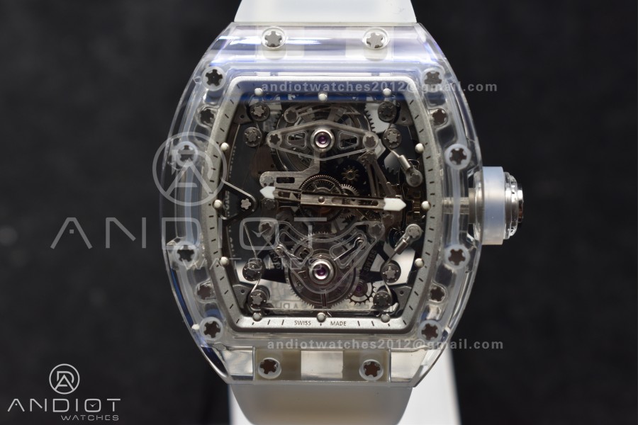 RM56-02 Transparent Tourbillon RMF Best Edition Skeleton White Dial on Transparent Rubber Strap