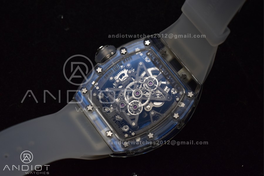 RM56-02 Transparent Tourbillon RMF Best Edition Skeleton White Dial on Transparent Rubber Strap