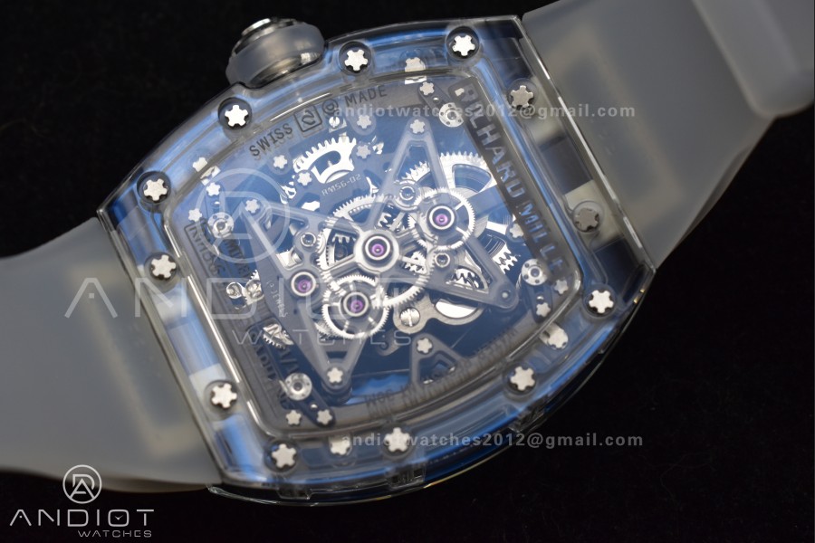 RM56-02 Transparent Tourbillon RMF Best Edition Skeleton White Dial on Transparent Rubber Strap