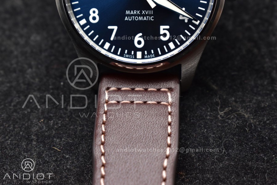 Mark XVIII IW327006 Titanium V7F 1:1 Best Edition BlueDial on Brown Leather Strap A2892